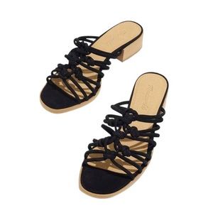 Madewell women’s black Dakota knotted strappy suede heel sandals